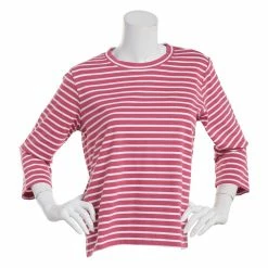 Deals ❤️ Tops Petite Architect® 3/4 Sleeve Stripe Button Back Top 🛒
