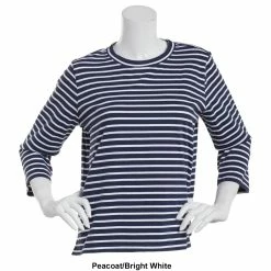 Deals ❤️ Tops Petite Architect® 3/4 Sleeve Stripe Button Back Top 🛒 -Architect Sales Store unnamed file 1034